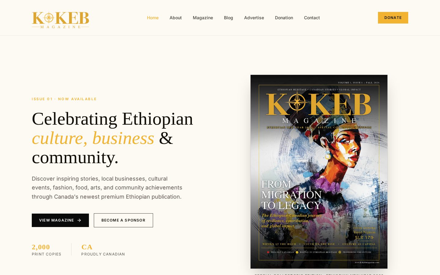 Kokeb Magazine website preview