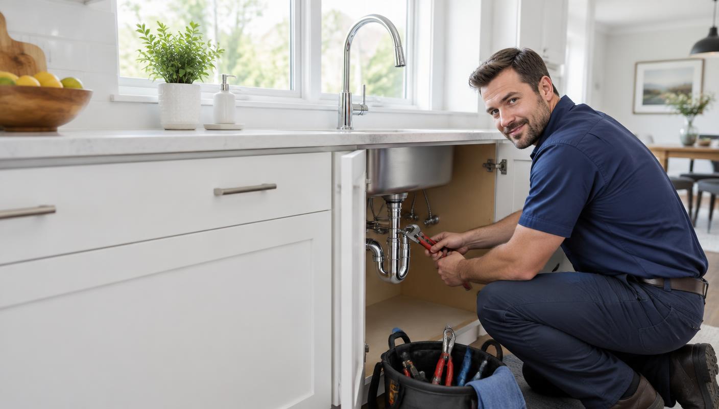 Plumbing professional working at a customer's home