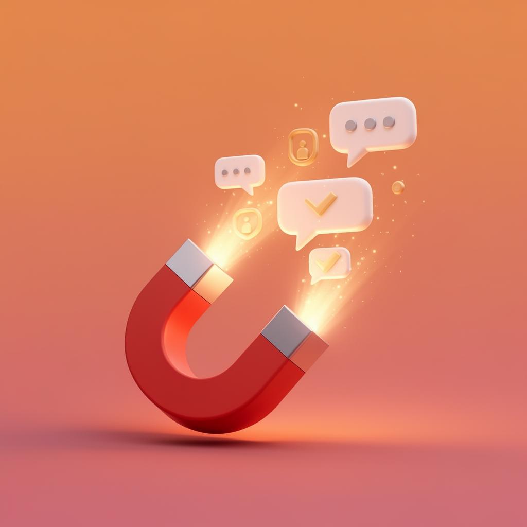 Magnet attracting qualified customer leads and chat bubbles