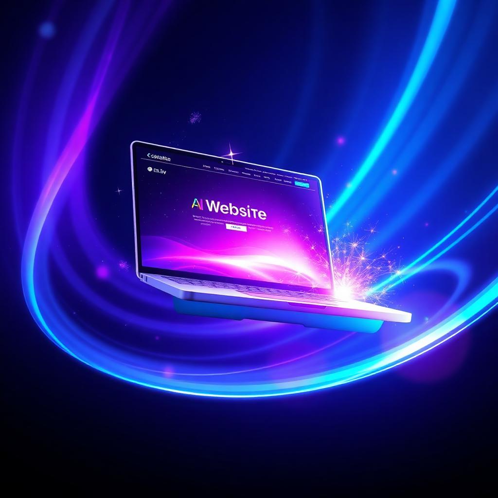 Animated glowing laptop showing an AI-powered smart website
